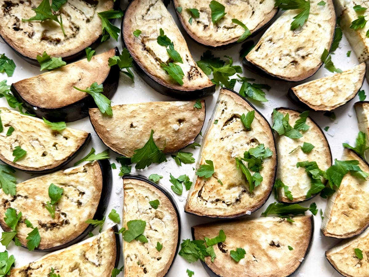 Baked Eggplant Slices garnished with fresh parsley